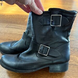 Frye Black Vicky Engineer Leather Boots